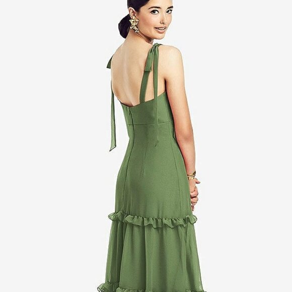 After Six 1529..Bowed Tie-Shoulder Dress with Tiered Ruffle Skirt...Green..Sz 0 - Picture 3 of 6